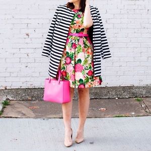 Eliza J Belted Print Faille Fit & Flare Dress